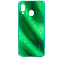 Back panel cover Evelatus Samsung Galaxy A40 Water Ripple Full Color Electroplating Tempered Glass Case Green
