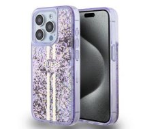 Back panel cover Guess - Guess PC/TPU Liquid Glitter Gold Stripe Case for iPhone 15 Pro Purple