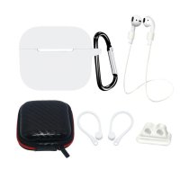 Back panel cover Hurtel  AirPods 3 Silicone Case Set + Case/Ear Hook/Neck Strap/Watch Strap Holder/Carabiner Clasp - White