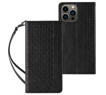 Back panel cover Hurtel  Magnet Strap Case for iPhone 14 Flip Wallet Mini Lanyard Stand Black