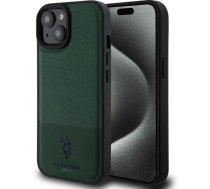Back panel cover U.S. Polo PU Apple iPhone 15 Leather Mesh Pattern Double Horse Case Green