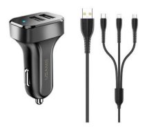 Auto charger USAMS  USAMS Ład. sam. 2xUSB C13 2,1A 3w1 (microUSB/USB-C/lightning) czarny/black NTU35YTSC13TZ