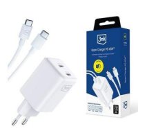 Adapter 3MK  3MK Hyper Charger PD 45W ład. sieć. biała/white + 2x USB-C Cables