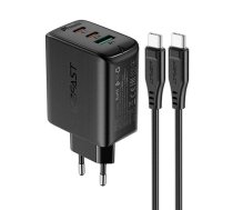 Adapter Acefast  Acefast 2in1 wall charger 2x USB-C / USB-A 65W, PD, QC 3.0, AFC, FCP (set with USB-C 1.2m cable) black (A13 black)