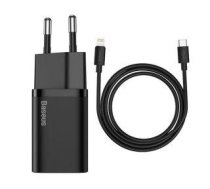 Adapter Baseus - Baseus TZCCSUP-B01 Super Si Quick Charger USB-C 20W + Simple Wisdom Data Cable USB-C to iP 1m Black