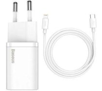 Adapter Baseus - Baseus TZCCSUP-B02 Super Si Quick Charger USB-C 20W + Simple Wisdom Data Cable USB-C to iP 1m White