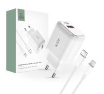 Adapter Tech-Protect  Tech-Protect C20W USB-C PD 20W / USB-A QC 3.0 network charger with USB-C / Lightning cable - white