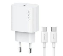 Adapter USAMS  USAMS Ład. siec. 1xUSB-C T65 PD20W PD Fast Charging US-CC226 + kabel USB-C/USB-C US-SJ711 60W biały/white Yi Series OYXLTZ01