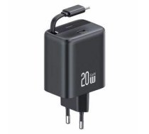 Adapter USAMS  USAMS Ład. siec. 1xUSB-C ze zwijanym kablem USB-C Retractable PD+QC 20W Gan Fast Charging czarny/black YC Series CC233TC01 (US-CC233)