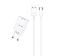 Adapter USAMS  USAMS Ład. siec. 1xUSB T21 USB-C biały/white 2,1A Fast Charging T21OCTC01