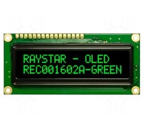 Display: OLED | alphanumeric | 16x2 | Dim: 80x36x10mm | green | PIN: 16