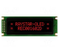 Display: OLED | alphanumeric | 16x2 | Dim: 85x30x10mm | red | PIN: 14