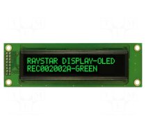 Display: OLED | alphanumeric | 20x2 | Dim: 116x37x9.8mm | green | PIN: 16