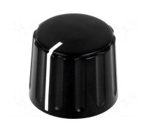 Knob | conical,with pointer | ABS | Øshaft: 6mm | Ø21.5x17.1mm | black