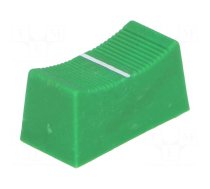 Knob | slider | green | 23x11x11mm | Width shaft 4mm | plastic