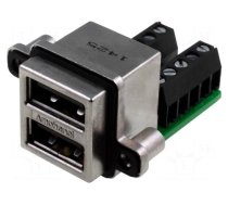 Connector: USB A | socket | MUSB | for panel mounting,screw | double