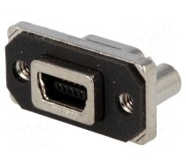 Socket | USB B mini | MUSB | for panel mounting,on PCBs,screw | THT