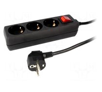 Plug socket strip: supply | Sockets: 3 | 230VAC | 16A | black | 1.4m