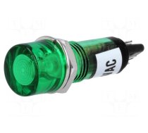 Indicator: with FLUO neon lamp | flat | green | 230VAC | Cutout: Ø10mm