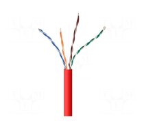 Wire | U/UTP | 4x2x24AWG | 5e | solid | CCA | PVC | red | 305m | Øcable: 5.4mm