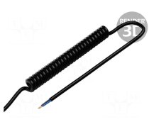 Wire: coiled | 2x0.15mm2 | unshielded | PUR | black | 300V | 0.1m | 0.4m