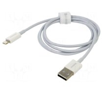 Cable | Apple Lightning plug,USB A plug | 1m | white | textile | 2.4A