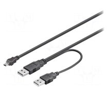 Cable | USB 2.0 | USB A plug x2,USB B mini plug | 600mm | black | PVC