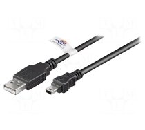 Cable | USB 2.0 | USB A plug,USB B mini plug | 1.8m | black | Core: Cu