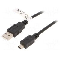 Cable | USB 2.0 | USB A plug,USB B mini plug | 1m | black