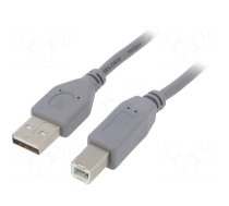 Cable | USB 2.0 | USB A plug,USB B plug | gold-plated | 1.8m | grey