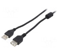 Cable | USB 2.0 | USB A socket,USB A plug | gold-plated | 4.5m | black