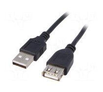 Cable | USB 2.0 | USB A socket,USB A plug | nickel plated | 3m | black