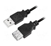 Cable | USB 2.0 | USB A socket,USB A plug | nickel plated | 3m | black