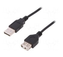 Cable | USB 2.0 | USB A socket,USB A plug | nickel plated | 3m | black