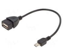 Cable | USB 2.0 | USB A socket,USB B micro plug | 0.15m | black | PVC