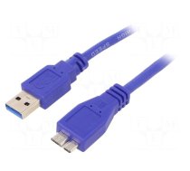 Cable | USB 3.0 | USB A plug,USB B micro plug | 0.5m | blue