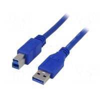 Cable | USB 3.0 | USB A plug,USB B plug | nickel plated | 1.8m | blue