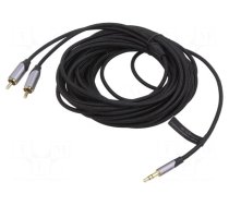 Cable | Jack 3.5mm 3pin plug,RCA plug x2 | 10m | black | PVC | textile