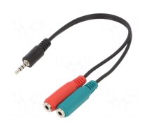 Cable | Jack 3,5mm 4pin plug,Jack 3.5mm socket x2 | 0.2m | black