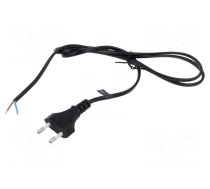 Cable | 2x0.5mm2 | CEE 7/16 (C) plug,wires | PVC | 1.2m | black | 2.5A