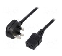 Cable | 3x1.5mm2 | BS 1363 (G) plug,IEC C19 female | PVC | 3m | black