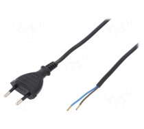 Cable | 2x0.5mm2 | CEE 7/16 (C) plug,wires | PVC | 1.5m | black | 2.5A