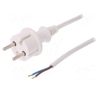 Cable | 2x1mm2 | CEE 7/17 (C) plug,wires | PVC | 2m | white | 16A | 250V