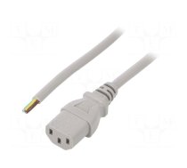 Cable | 3x0.75mm2 | IEC C13 female,wires | PVC | 0.5m | grey | 10A | 250V