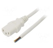 Cable | 3x0.75mm2 | IEC C13 female,wires | PVC | 0.5m | white | 10A | 250V