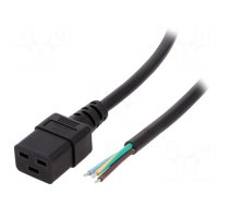 Cable | 3x1.5mm2 | IEC C19 female,wires | PVC | Len: 1.5m | black | 16A