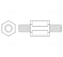 Screwed spacer sleeve | 30mm | Ext.thread: M6 | hexagonal | steel