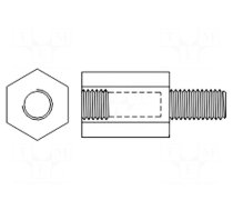 Screwed spacer sleeve | 30mm | Int.thread: M3 | Ext.thread: M3 | brass