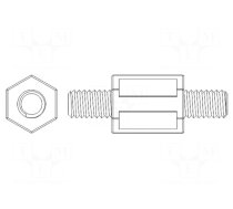 Screwed spacer sleeve | hexagonal | polyamide | M3 | L: 5mm | natural