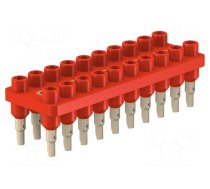 Socket strip | 2mm banana | red | 70VDC | 10A | 33VAC | Sockets: 20 | 12mm